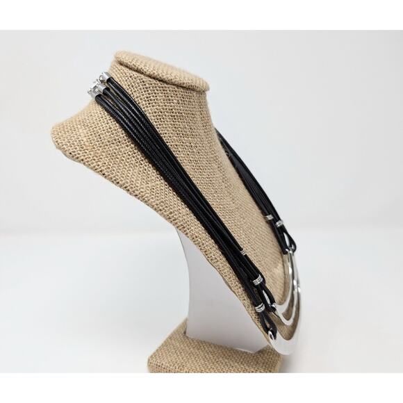 Linea Louis Dell'Olio Black Triple Cord Silver Tone Necklace Earrings Set - Picture 4 of 14